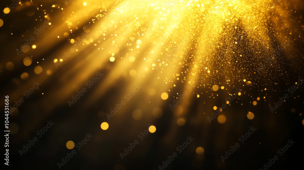 Poster sunbeams shining through, creating a bright, light effect against a dark background. this design is 