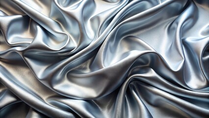 Fototapeta premium Shiny silver fabric with wave pattern from high angle view