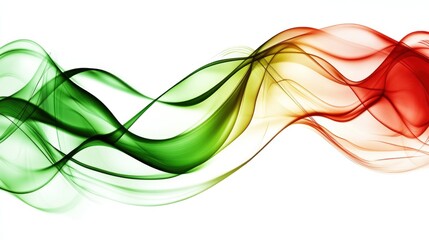 Abstract wavy lines in green, yellow, and red colors on a white background.
