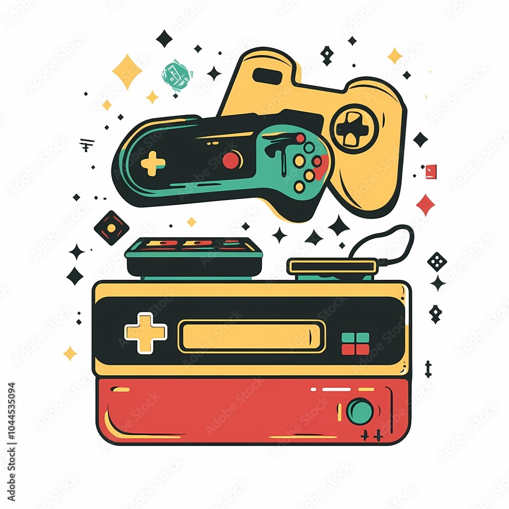 Poster Retro video game console with controller.