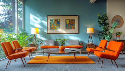 Mid-Century Modern Meeting Lounge Retro Flair high detail