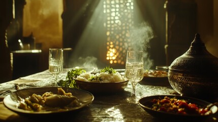 Eastern Family Meals with Fresh Ingredients in Natural Light