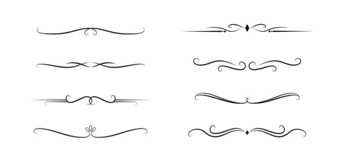 Fototapeta premium Set of Vintage decorative lines. text dividers. Line border. Lines separators, Borders, Vintage dividers, Underline elements. Vector illustration