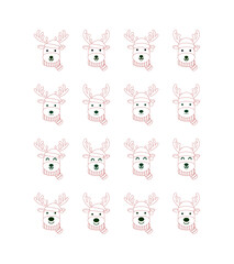 Collection of vector sketches of cute deer head line stickers