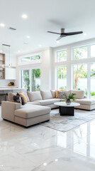 Fototapeta premium Modern minimalist living room design featuring open spaces and natural light
