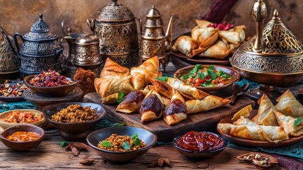 Fototapeta premium Fresh Eastern Desserts on Elegant Wooden Countertop