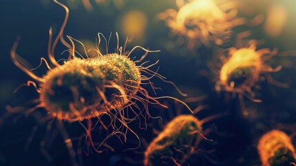 Ancient microbes under microscope reveal intricate cellular structures, showcasing their mysterious and ancient nature, ideal for scientific and educational content