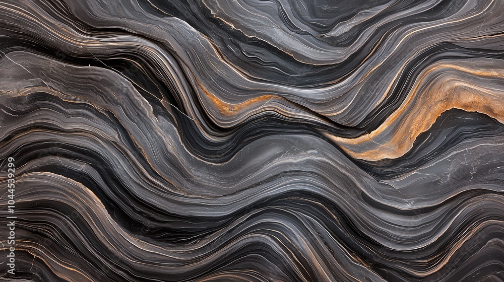 Poster abstract fluid pattern with dark swirling lines and hints of gold. creates a dynamic visual effect l