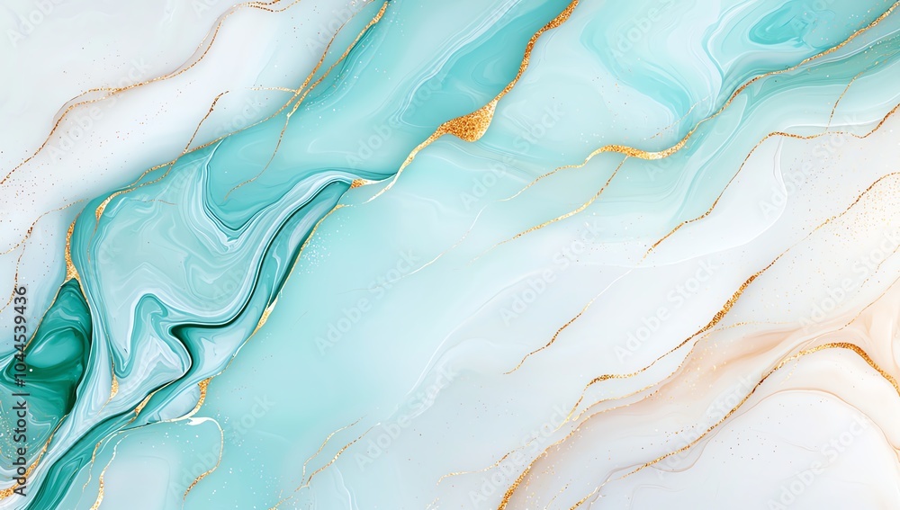 Poster abstract turquoise and gold marble texture with fluid patterns, ideal for backgrounds or art project