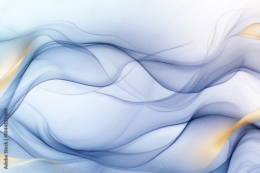 Poster abstract waves of blue and gold translucent lines create a serene, flowing texture. perfect for back