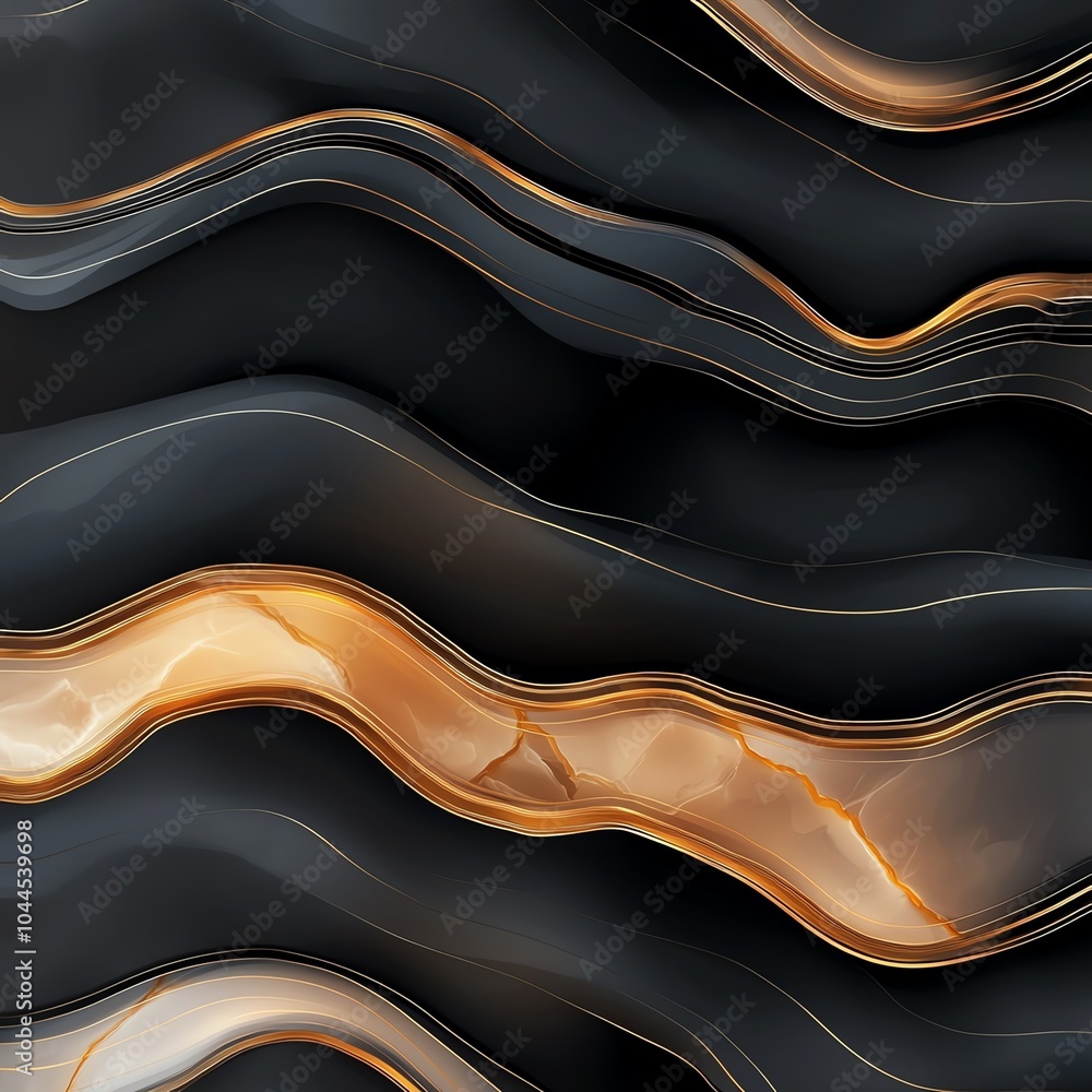 Aufkleber elegant abstract design with flowing golden and black waves, creating a sense of luxury and sophisti