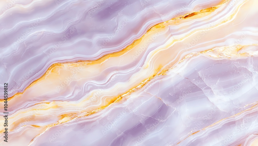 Poster elegant abstract marble texture with purple and gold hues, showcasing intricate patterns and flowing