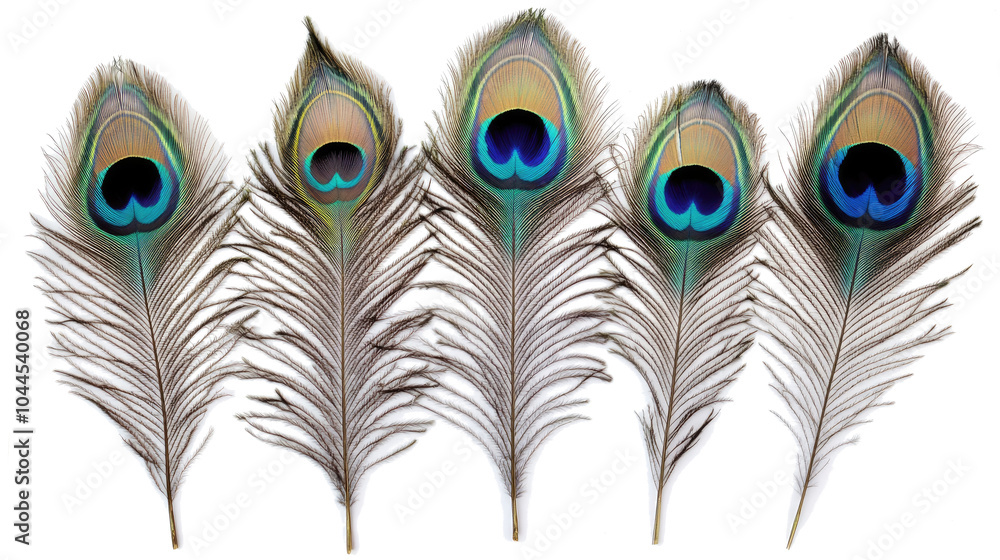 Poster elegant set of peacock feathers isolated on a transparent background generative ai