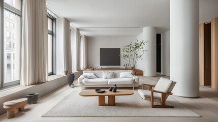 Elegant modern living room with soft lighting and minimalist design, Parametric Elegance: Modern Minimalist Living Room.
