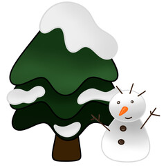 snowman with a christmas tree