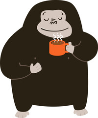 illustration of a gorilla with a cup of coffee