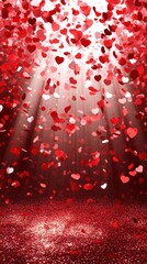 A vibrant scene of floating hearts in shades of red and white, symbolizing love and romance.