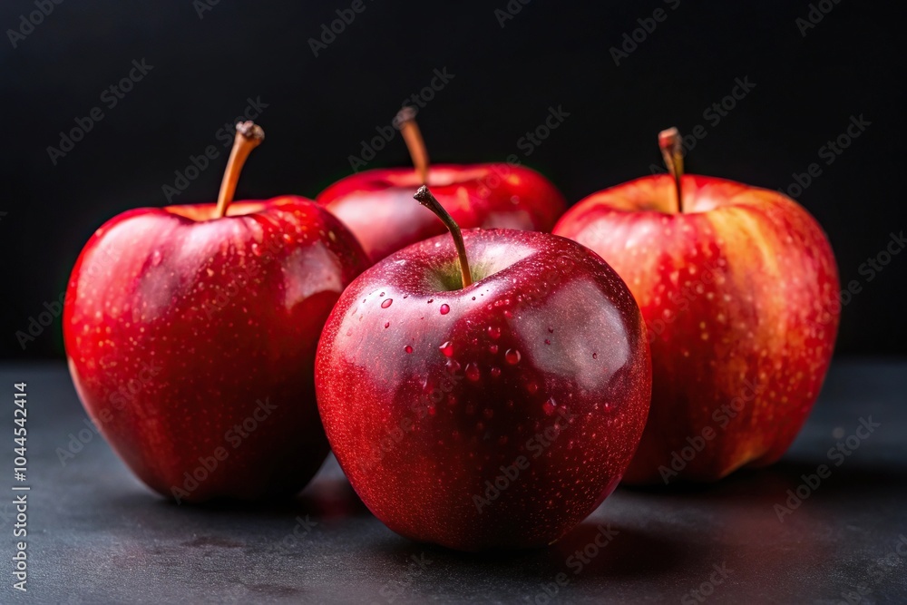Poster several red apples macro isolated on black background