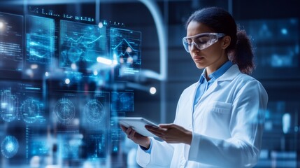 Scientist Analyzing Data in a Futuristic Lab