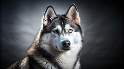 Obraz premium Siberian Husky with silver and black fur glimmering in soft light reflected