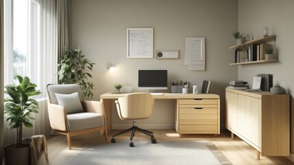 Fototapeta premium Modern Home Office Design with Minimalist Decor and Natural Light