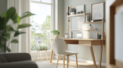 Modern Home Office Desk Setup with Natural Light