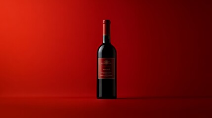 Obraz premium Elegant Red Wine Bottle on a Vibrant Red Background