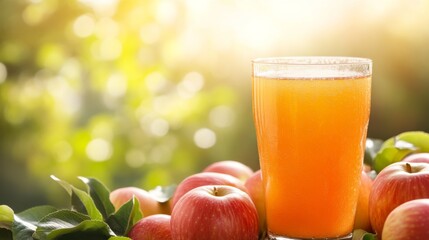 Fototapeta premium Fresh Apple Juice with Red Apples in Sunlight