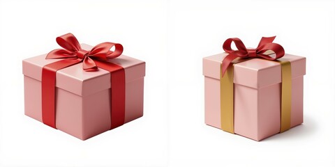 Obraz premium Gift boxes with vibrant ribbons, white isolate background