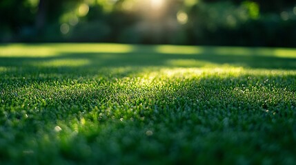 Naklejka premium Green grass field in a park on a sunny day