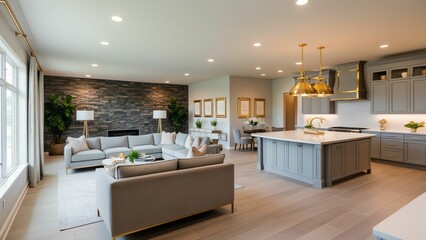 Obraz premium Exquisite Contemporary Open Concept Living and Dining Room Design
