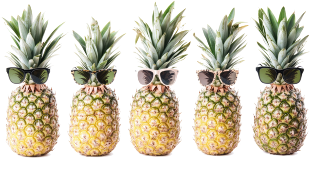 Pineapples Wearing Sunglasses on a Transparent Background Generative AI