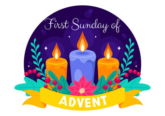 First Sunday of Advent or the Beginning of a New Church Year, Observed on November 27 with a Flat Style Background Vector Illustration