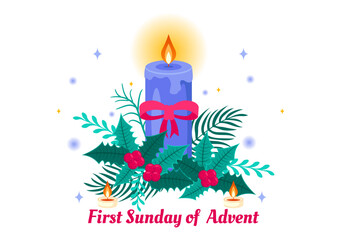 First Sunday of Advent or the Beginning of a New Church Year, Observed on November 27 with a Flat Style Background Vector Illustration