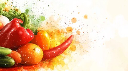 Assorted vegetables red, green, and yellow peppers on a white background illustration