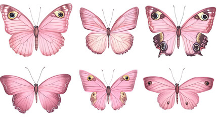 Decorative Collection of Pink Butterflies on a Transparent Background Generative AI