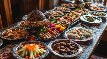 Fototapeta premium Traditional Meals with Seasonal Ingredients in Rustic Kitchen