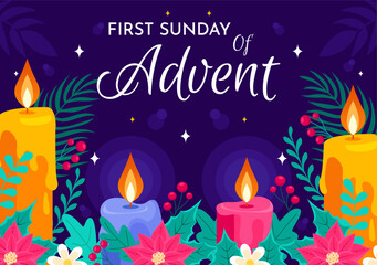 First Sunday of Advent or the Beginning of a New Church Year, Observed on November 27 with a Flat Style Background Vector Illustration