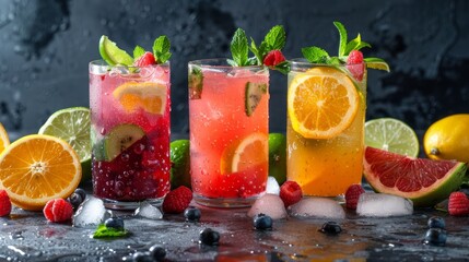 Refreshing Summer Fruit Cocktails with Ice and Citrus