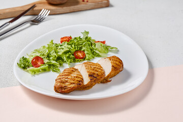 Grilled Chicken Filet with Fresh Salad on Modern Plate Natural Light and Minimalist Composition