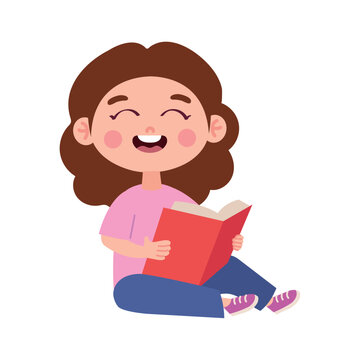 little girl sitting and reading book