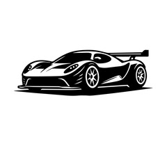 car vector silhouette isolated white background. sports car black and white illustration. Race car symbol logo template, stylized vector silhouette.