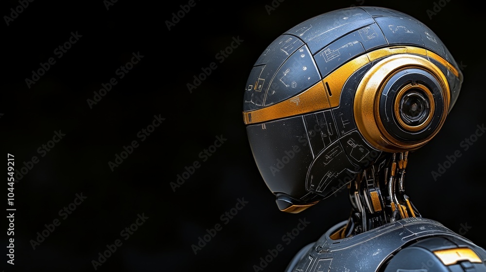 Poster a futuristic robot with a sleek design and intricate circuitry, showcasing advanced technology.