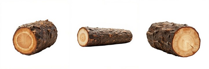 Natural wood logs on white background