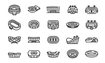Stadium icons. Set of 20 modern minimal stadium icons. Football stadium, modern arena, concert venue icon. Design symbols for sports events, public spaces, architecture projects. Vector illustration © InvisionFrameStudio