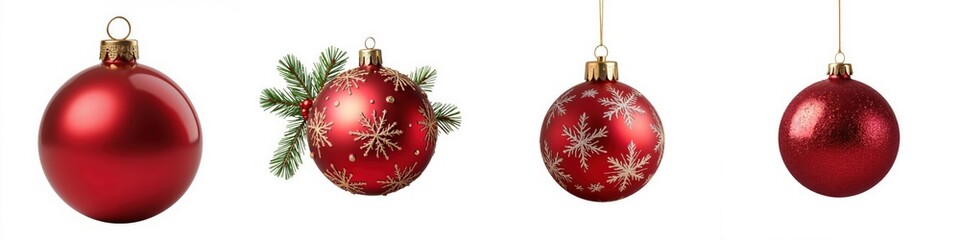 Red Christmas ornaments, white isolate background