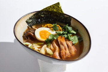 Minimalist Chicken Ramen with Vibrant Colors and High Contrast