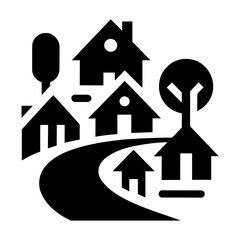 Village Icon in Black Style, Presented as a Vector Isolated on White Background.  

