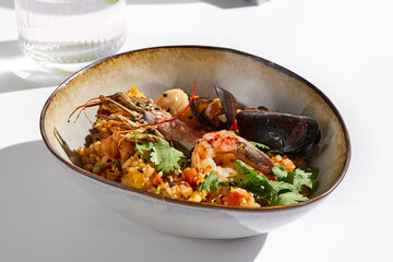 Vibrant Seafood Fried Rice in Natural Light with Modern Styling