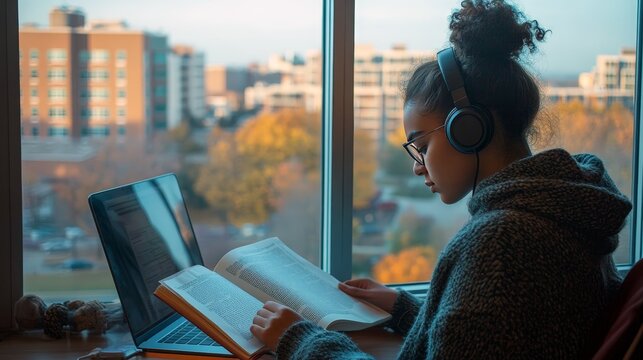 A young reader focused on studying